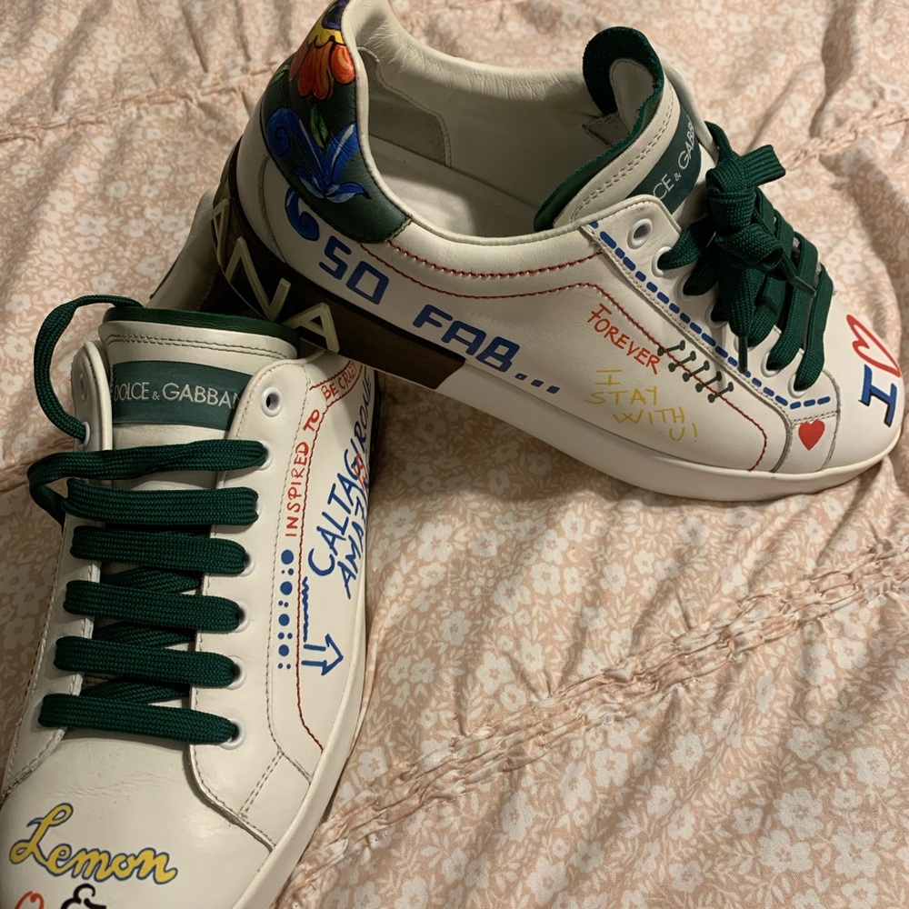 Dolce & Gabbana White and Green Sneakers